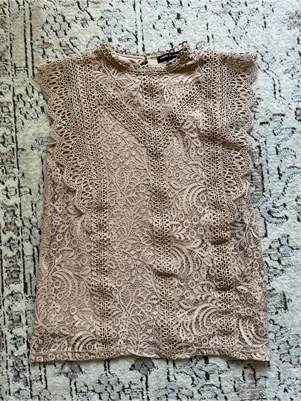 Cable & Gauge Taupe Lace Overlay Blouse Top Size S
